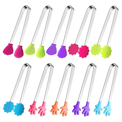 10PCS Silicone Mini Tongs, 5Inch Hand Shape Food Tongs, Colourful Small Kids Tongs for Serving Food, Ice Cube, fruits, Sugar, Barbecue by Sunenlyst (Palm flower assorted) | Amazon (US)