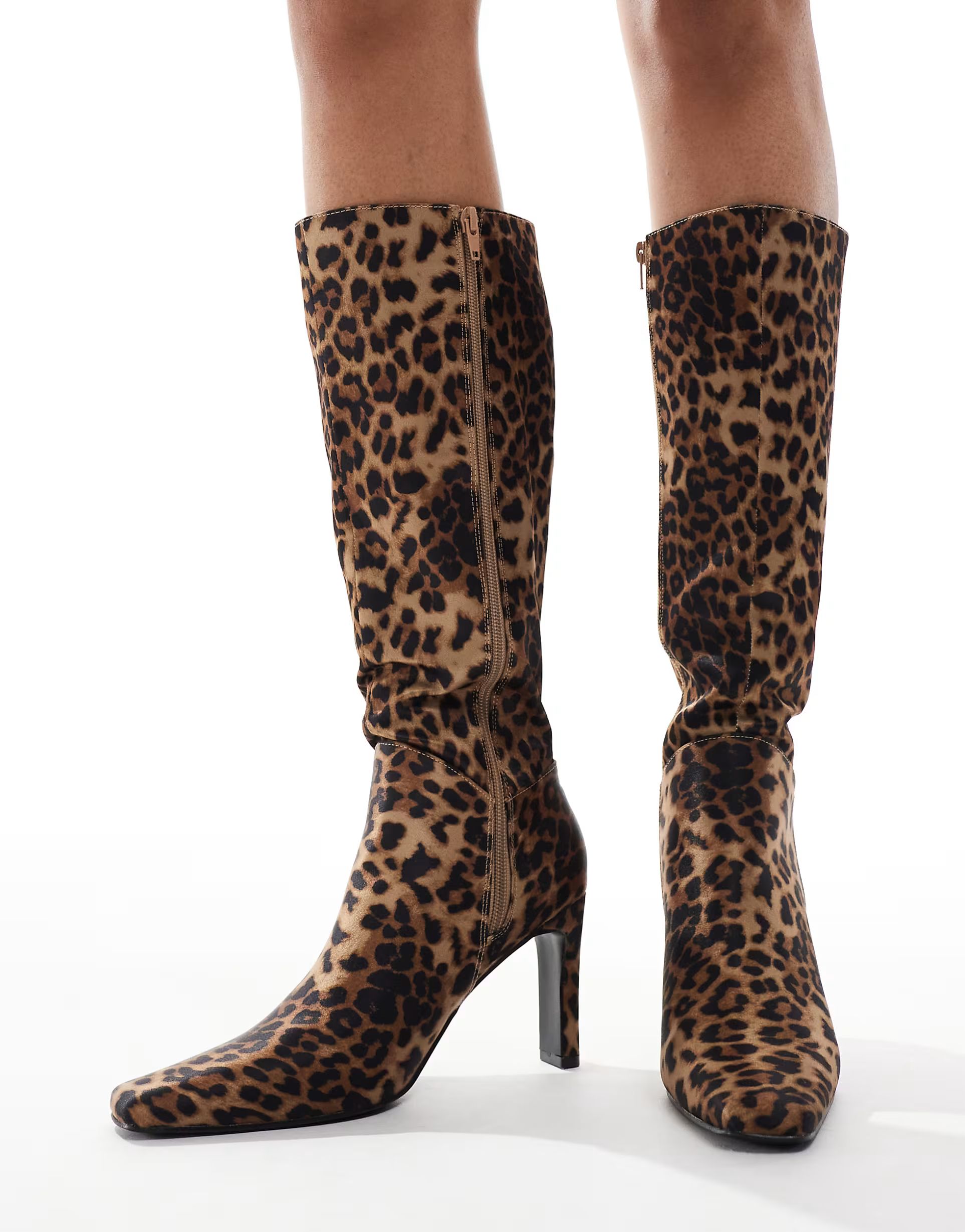 Public Desire Pose heeled knee boots in leopard | ASOS (Global)