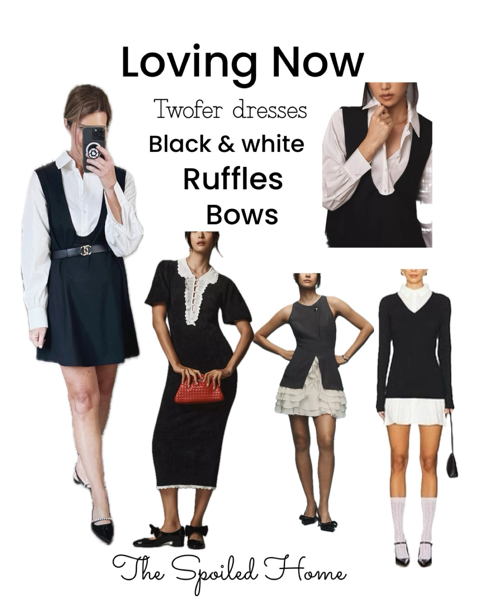 Trending now, twofer dresses, ruffles, bows, black and white. Linking my exact dress (size small). I added a belt. Also others I’m loving 

#LTKWorkwear #LTKStyleTip #LTKOver40
