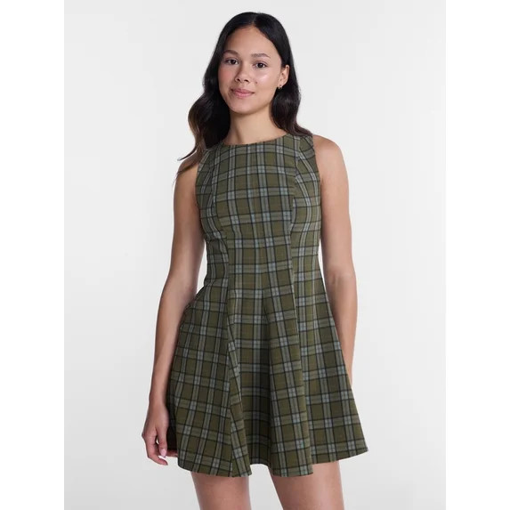 No Boundaries Fit and Flare Plaid Mini Dress, Women’s XXS-XXL | Walmart (US)