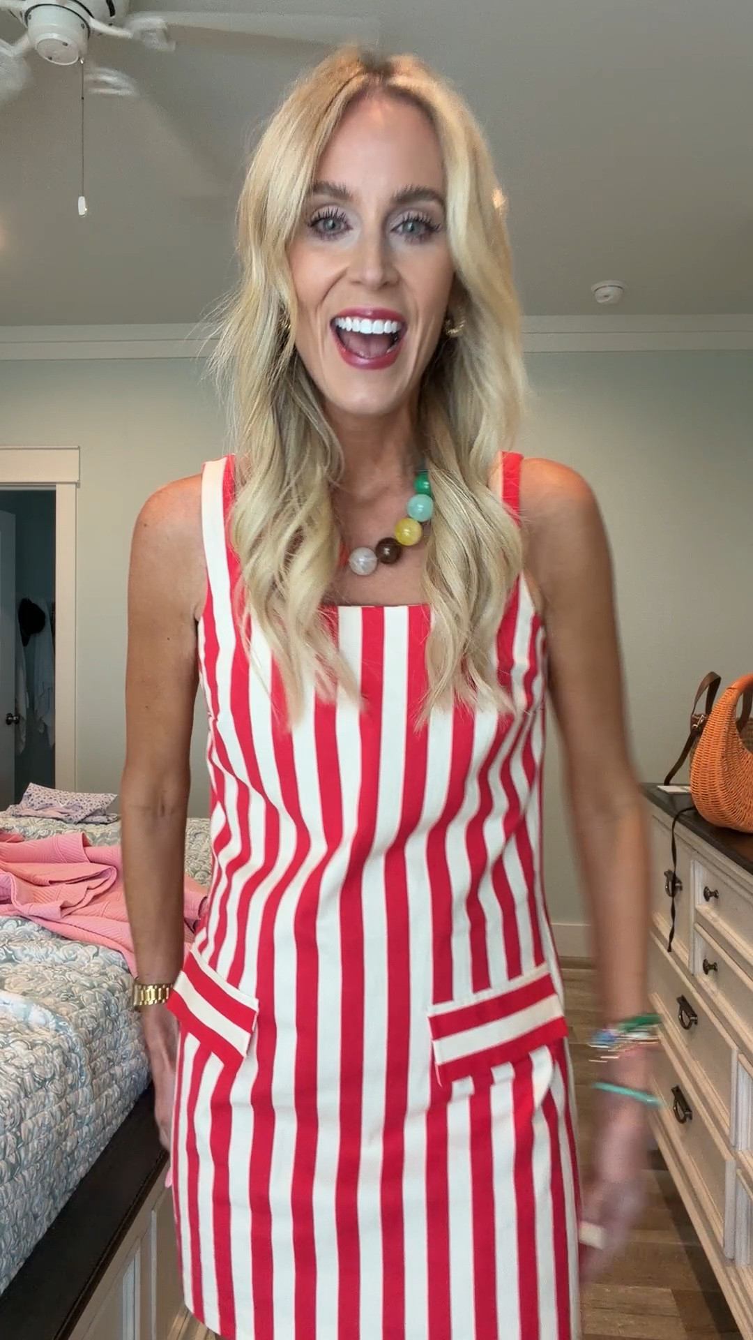 The cutest striped dress and BaubleBar necklace!