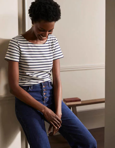 Short Sleeve Breton T-Shirt - Ivory/Navy | Boden UK | Boden (UK & IE)