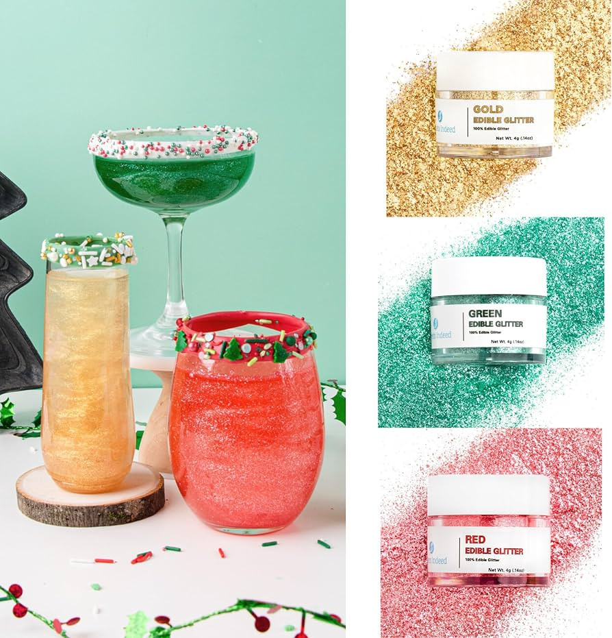 Sweets Indeed Christmas Edible Glitter, 3 Pack, Red Green and Gold, Perfect for Drinks, Cocktails... | Amazon (US)