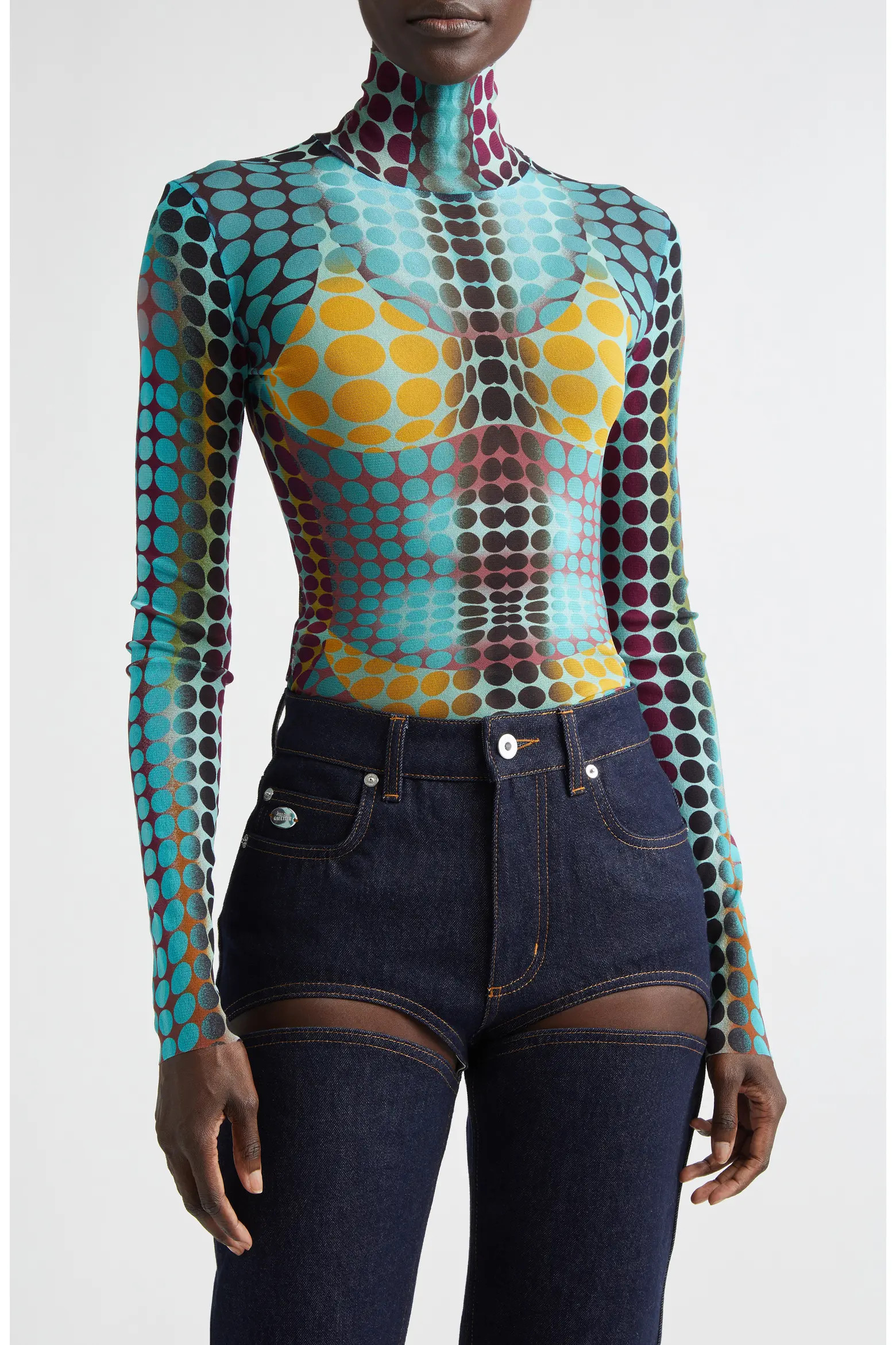 Re-Edition Polka Dot Trompe l'Oeil Long Sleeve Mesh Top (Women) | Nordstrom | Nordstrom