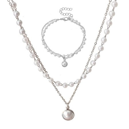 Sweet Double-layer Pearl Alloy Necklace Simple Pearl Drop Clavicle Pearl Alloy Chain Female Simple L | Walmart (US)