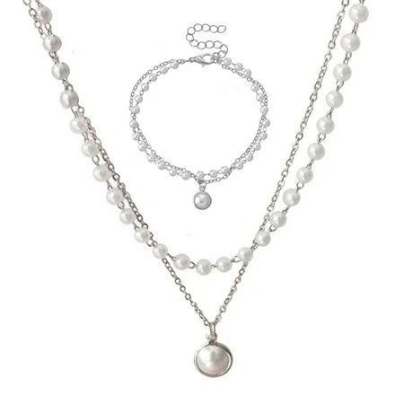 Sweet Double-layer Pearl Alloy Necklace Simple Pearl Drop Clavicle Pearl Alloy Chain Female Simple L | Walmart (US)