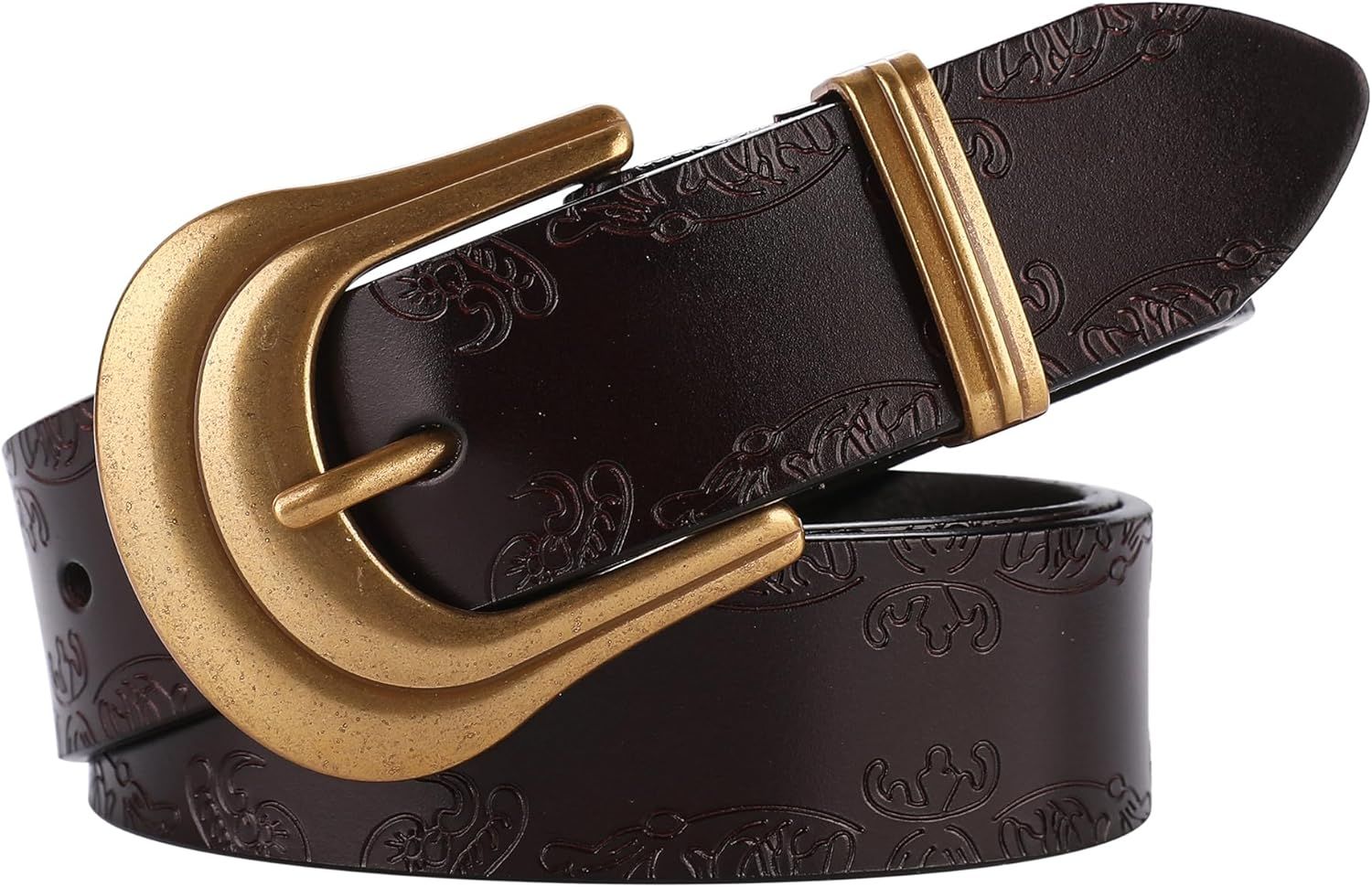 ALAIX Western Leather Belts for Women Cowboy/Cowgirl Belt Big Gold Buckle Belt Black Leather Belt... | Amazon (US)