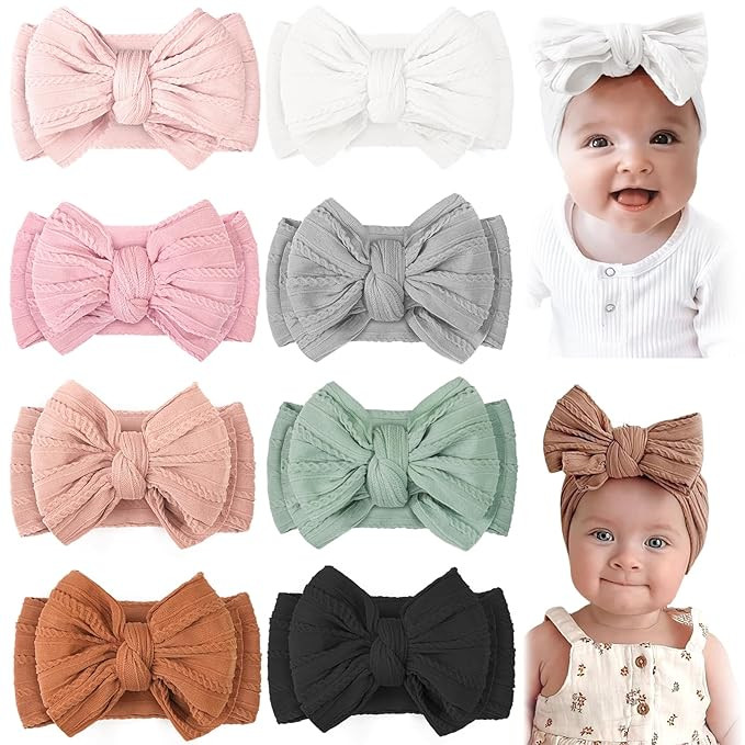 CÉLLOT 8 Pcs Super Stretchy Soft Handmade Headbands with Double Bows Head Wrap Nylon Hair Access... | Amazon (US)