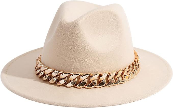 Gossifan Men & Women Belt Buckle Fedora Hat Wide Brim Floppy Panama Hat | Amazon (US)