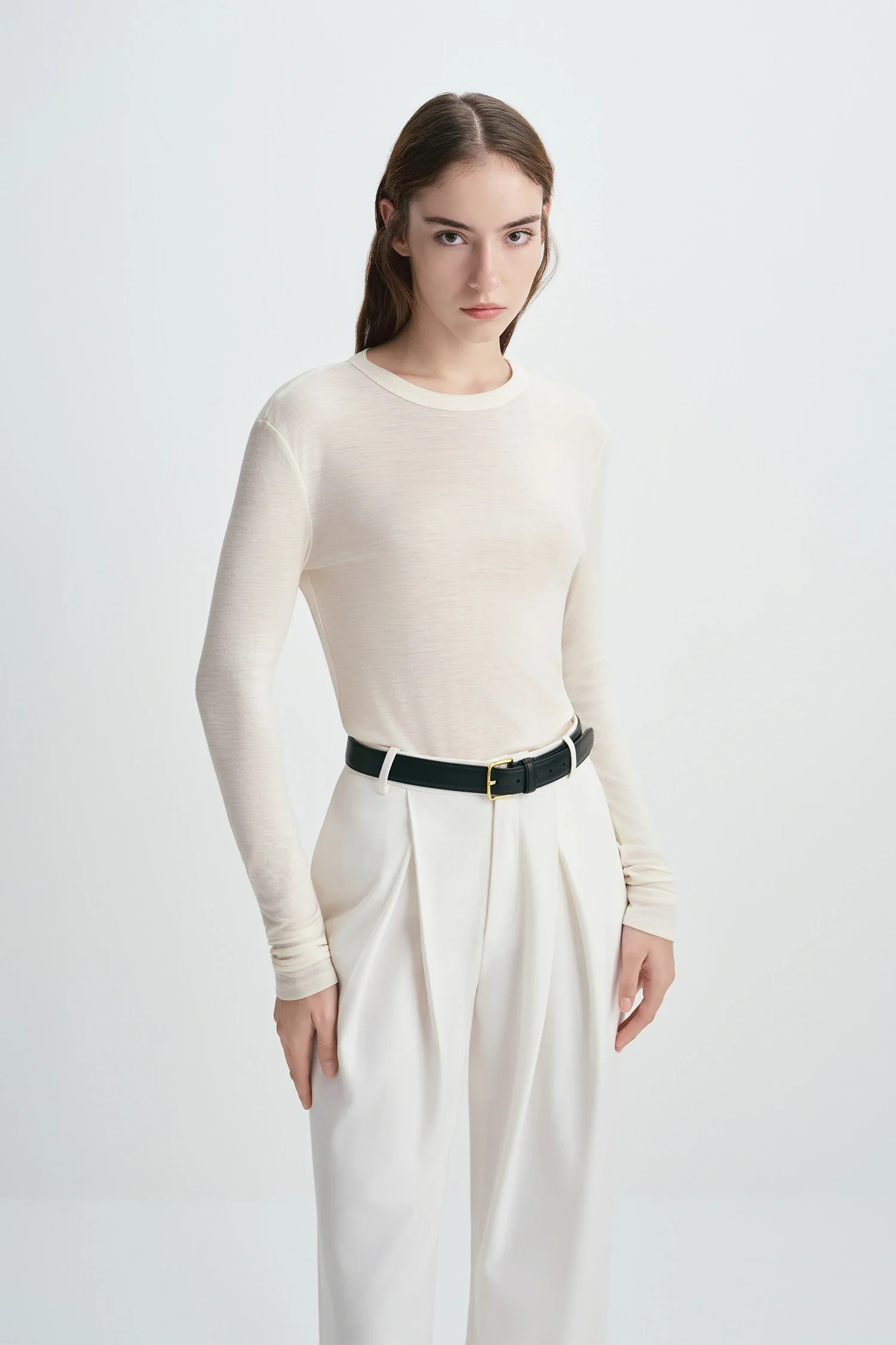 Fine Knit Wool Top | Crew Neck Long Sleeve Sweater | Rue Sophie