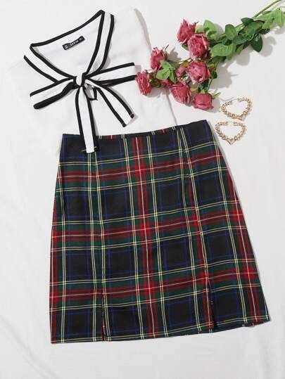Zip Back Tartan Skirt | SHEIN