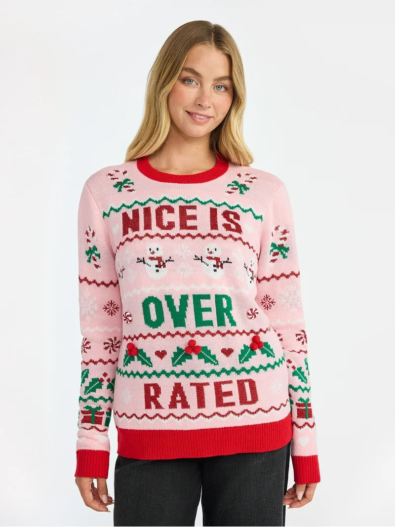 No Boundaries Christmas Sweater, Lightweight, Women's | Walmart (US)