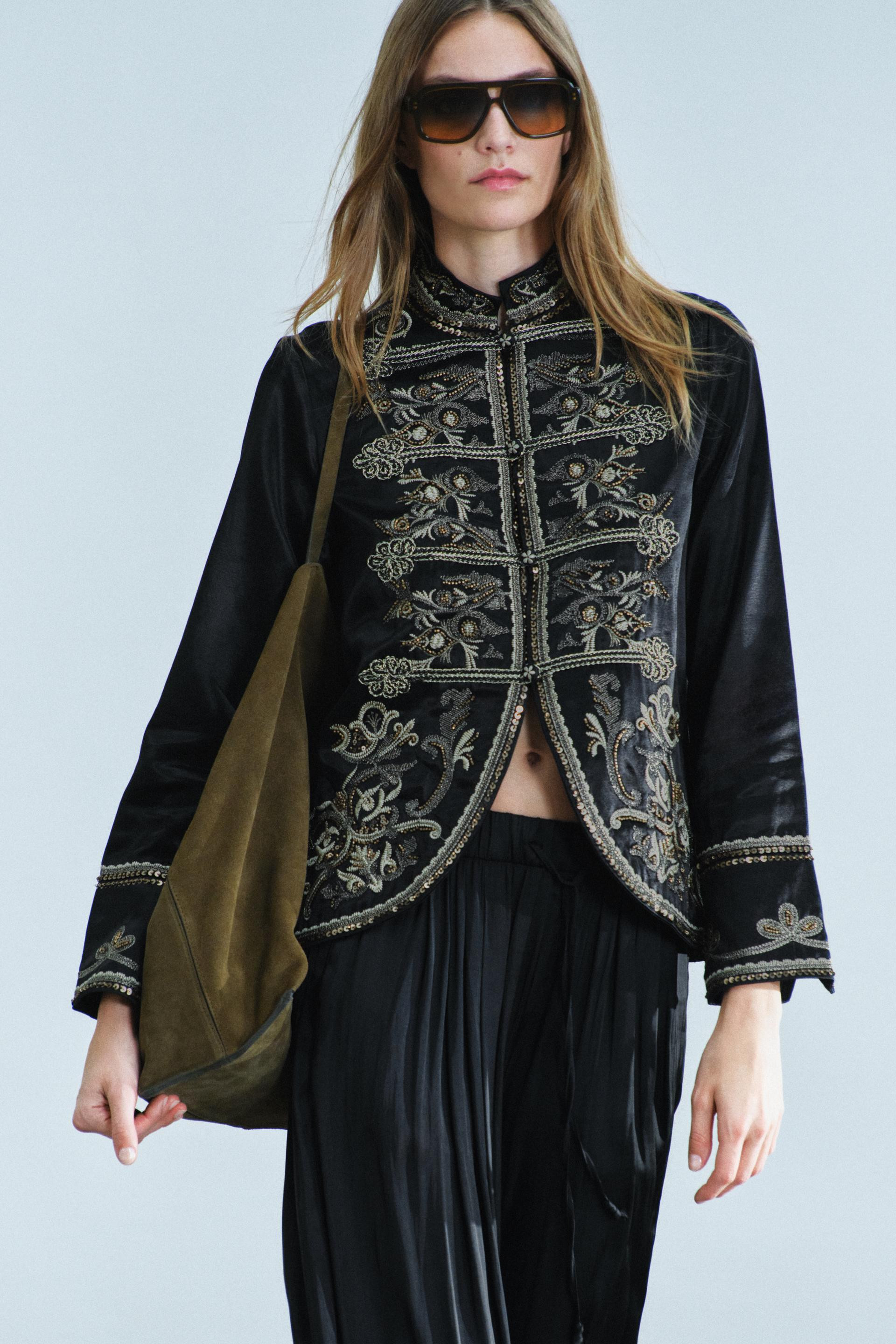 Zara - Zw Collection Embroidered Jacket With Frog Fastening - Black - Xs - Woman | Zara UK