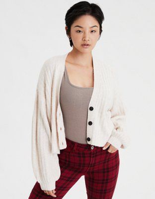 AE Cropped Button Up Cardigan | American Eagle Outfitters (US & CA)