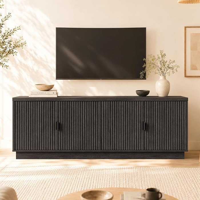 Fluted TV Stand for up to 75" TVs, 68" Entertainment Center with 4 Doors, Modern Media Console wi... | Amazon (US)
