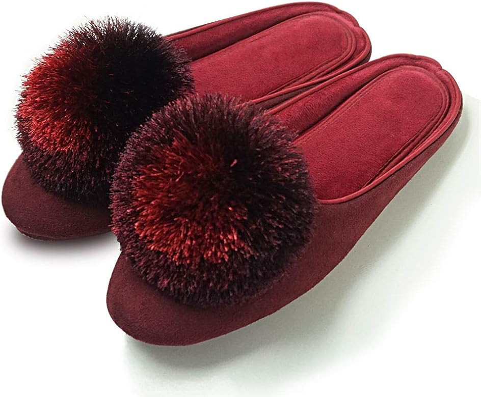 Women's Cozy Tassel Pom Pom Microsuede Slippers w/Memory Foam, Ladies House Shoes Indoor Outdoor ... | Amazon (US)