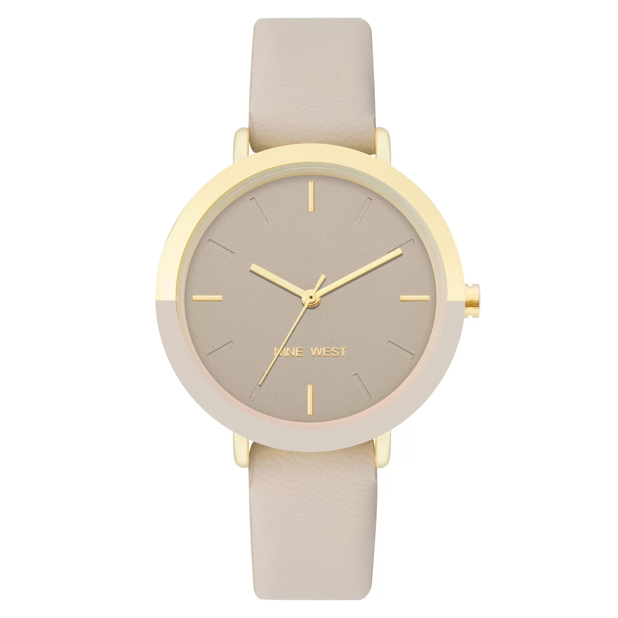 Nine West Women's Tan Faux Leather Strap Watch with Two Tone Case - 46205 | Kohl's