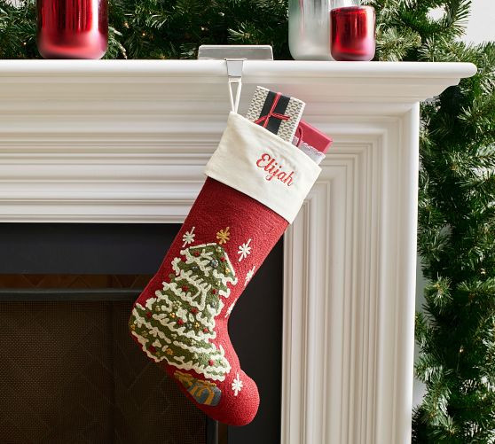 Red Christmas Tree Crewel Stocking | Pottery Barn (US)