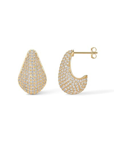 PAVOI 14K Yellow Gold-Plated 925 Sterling Silver Posts Chunky Studded Teardrop Pavé Drop Dangle Earrings for Women | Cubic Zirconia Statement Earring Pair | Amazon (US)