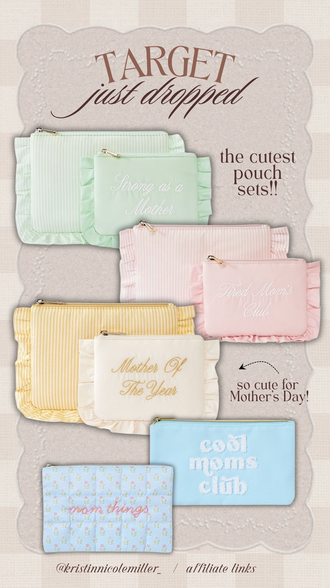 Just dropped! The cutest pouches for moms at target!!

Seasonal Mom favorites Mother’s Day trending affordable

#LTKSeasonal #LTKKids #LTKmomlife