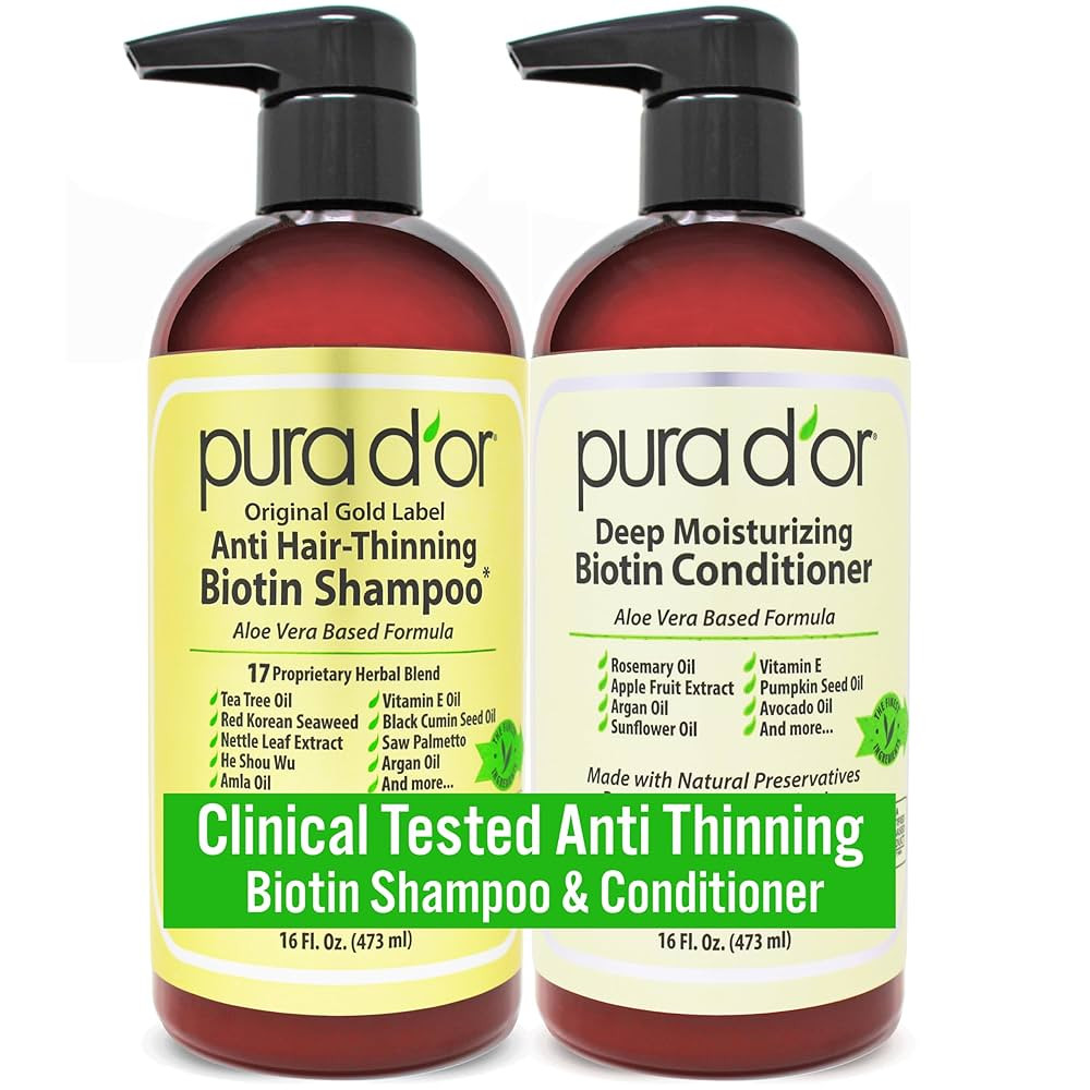PURA D'OR Anti-Thinning Biotin Shampoo & Deep Moisturizing Conditioner Original Gold Label Set (1... | Amazon (US)