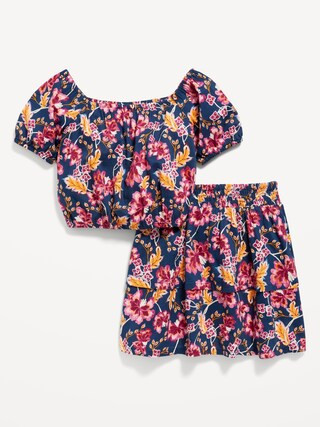 Printed Cropped Puff-Sleeve Top & Tiered Skirt Set for Girls | Old Navy (US)