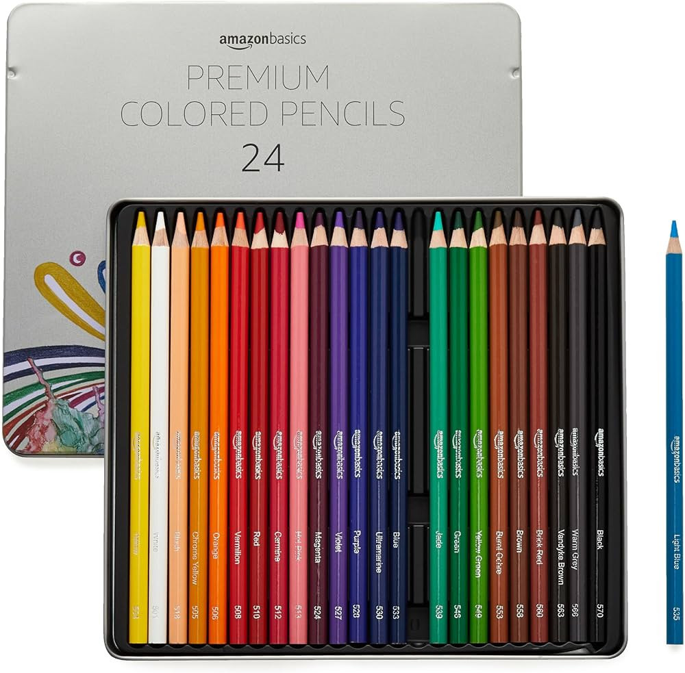 Amazon Basics Premium Colored Pencils, Soft Core, 24 Count, Pack of 1, Multicolor | Amazon (US)