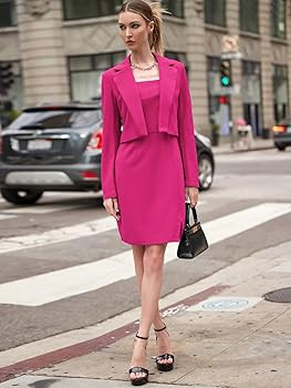 EXLURA Women's 2024 Business Casual Blazer Suit Dress Sets Work Office Two Piece Outfits | Amazon (US)