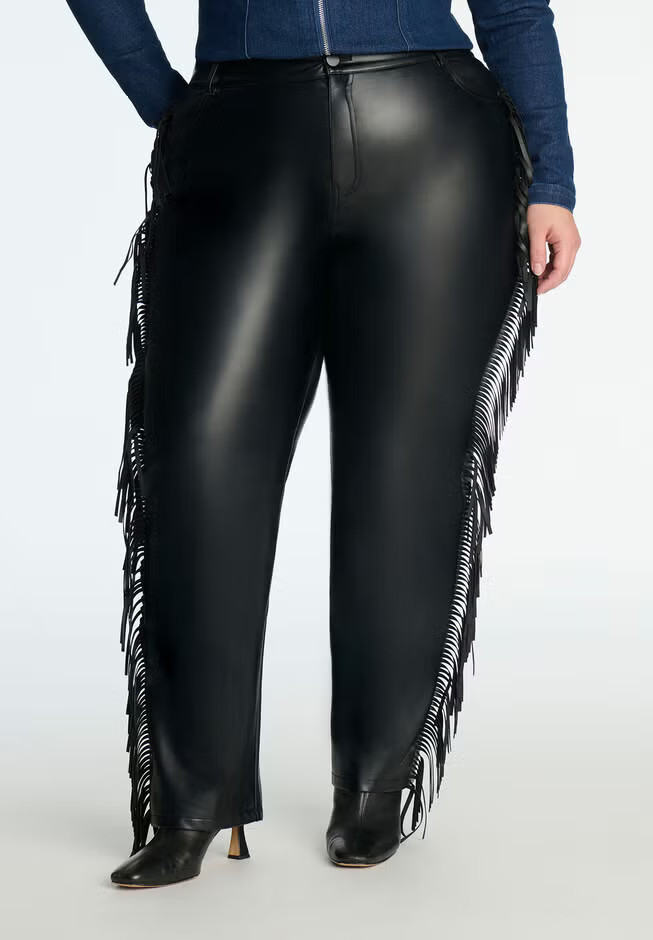 Faux Leather Pant With Fringe | Eloquii