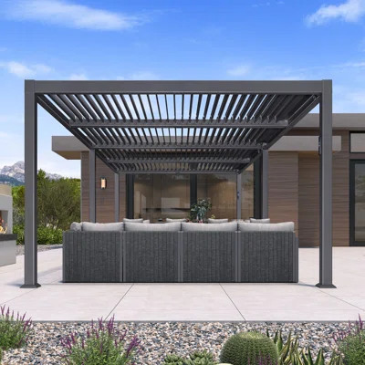 PURPLE LEAF 11' x 23' Louvered Pergola with LED Strip Lights and Control Panel for Patio Deck Garden Yard Gray | Wayfair North America