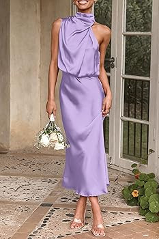 PRETTYGARDEN Women's 2026 Summer Satin Dress Elegant Sleeveless Mock Neck Cocktail Party Maxi Dre... | Amazon (US)