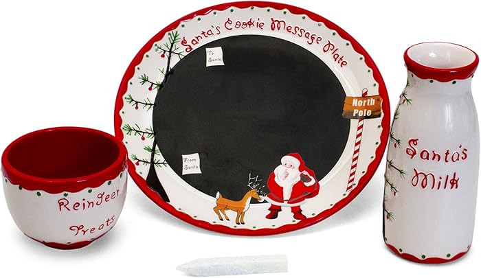 Child to Cherish Santa's Message Plate Set, Santa Cookie Plate, Santa Milk jar, and Reindeer Trea... | Amazon (US)
