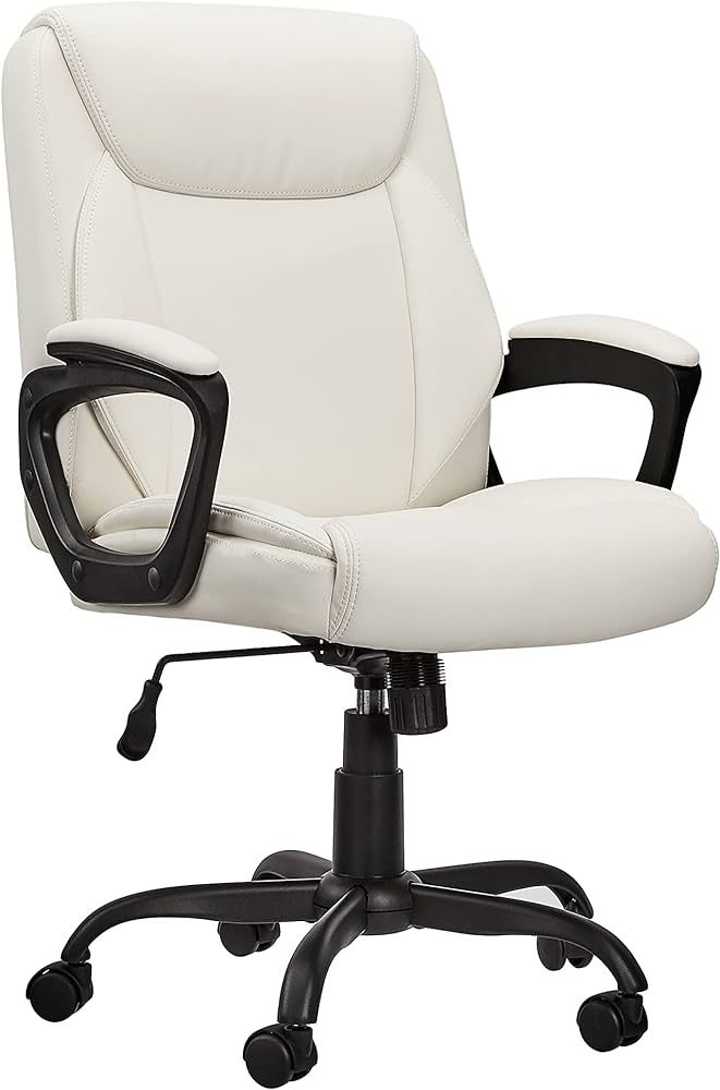 Amazon Basics Classic Puresoft PU Padded Mid-Back Office Computer Desk Chair with Armrest - Cream... | Amazon (US)