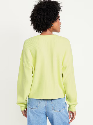 Oversized Cozy Waffle Henley Top | Old Navy (US)