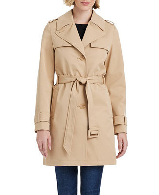 Women's Short Single-Breasted Pleated Back Trench Coat | Macy's