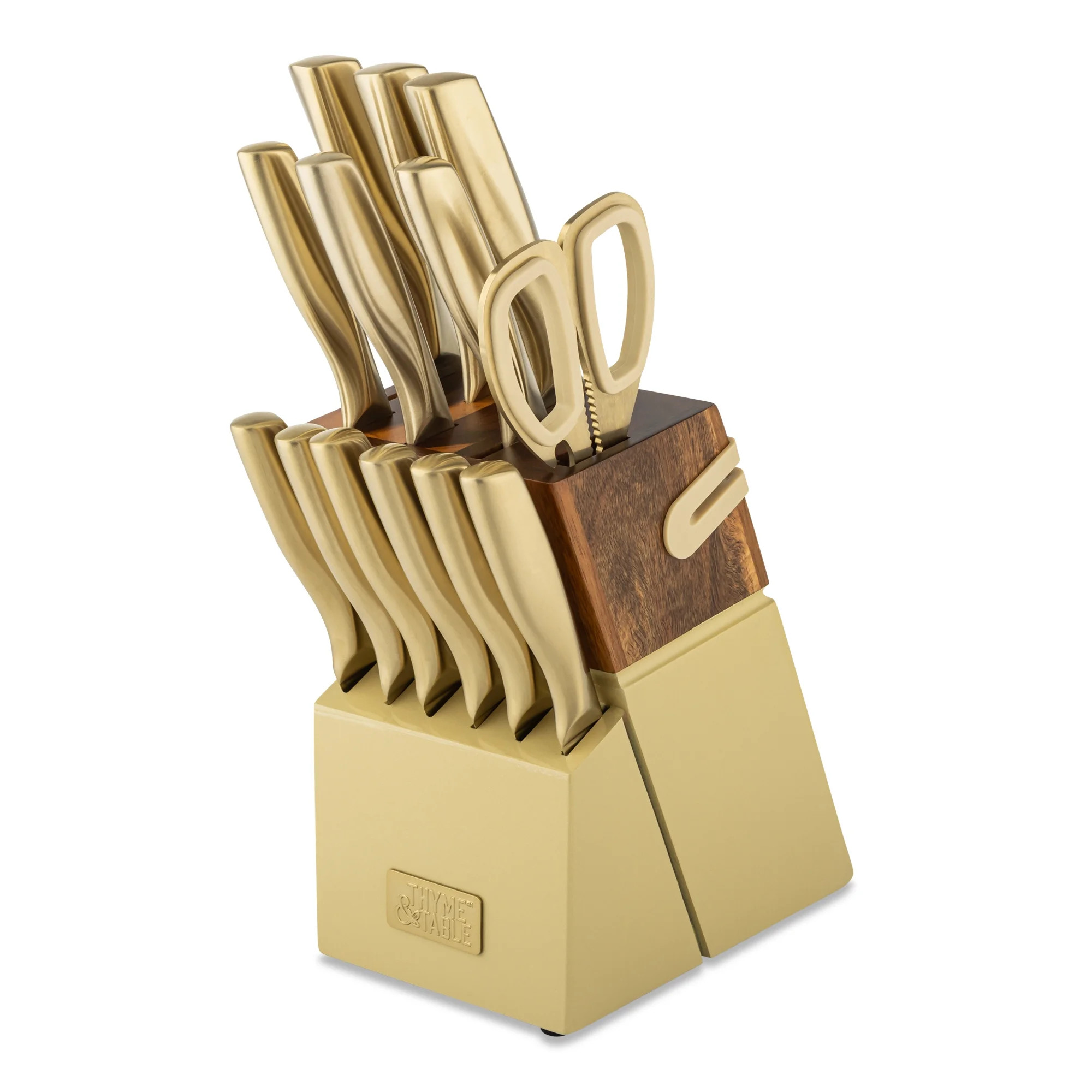 Thyme & Table 15-Piece Knife Block Set with Sharpener - Champagne | Walmart (US)