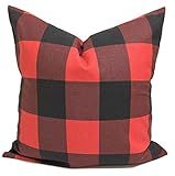 Christmas Pillow, Farmhouse Christmas, Christmas Pillow COVER, Red Plaid Pillow, Red Black Check Pil | Amazon (US)