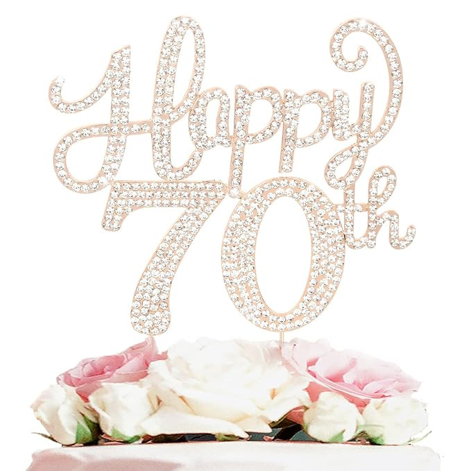 Happy 70th Birthday Decorations,70th Birthday Gold Rhinestone Cake Topper - Cheers to Seventy Yea... | Amazon (US)