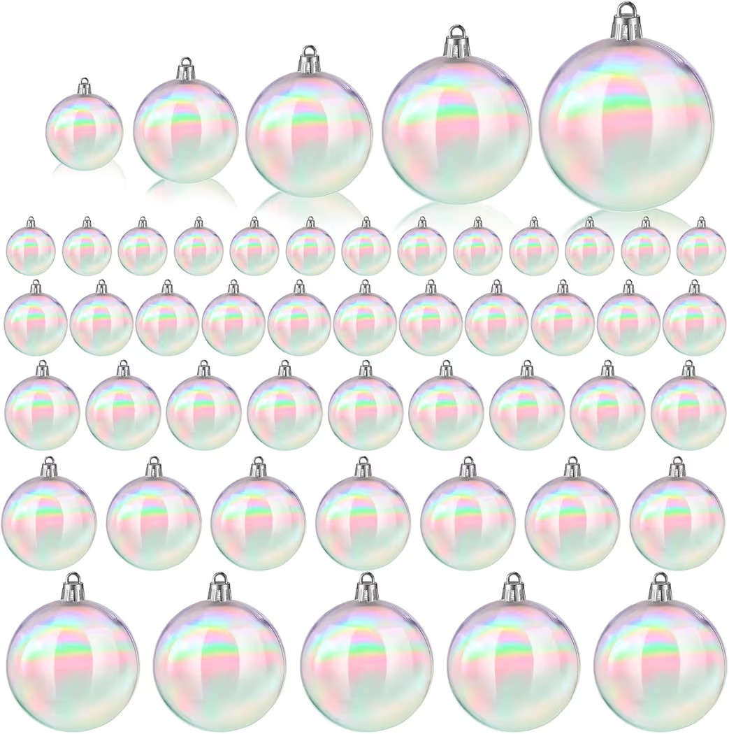 Shappy 50 Pcs Christmas Iridescent Ornaments Halloween, Transparent DIY Shatterproof Hanging Rain... | Amazon (US)