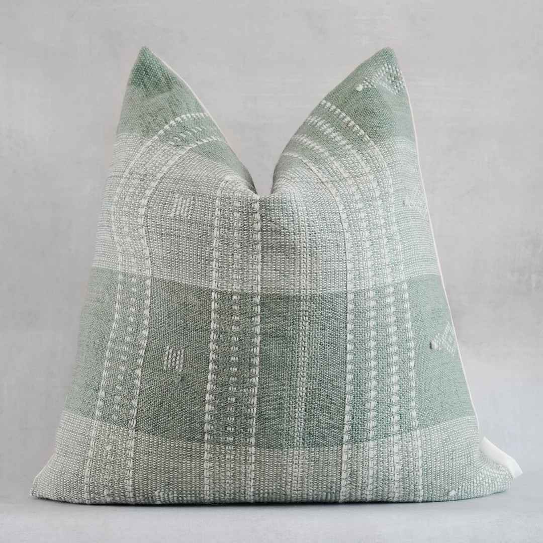 Sage Green Stripe Pillow Cover Indian Wool Throw Pillow - Etsy | Etsy (US)