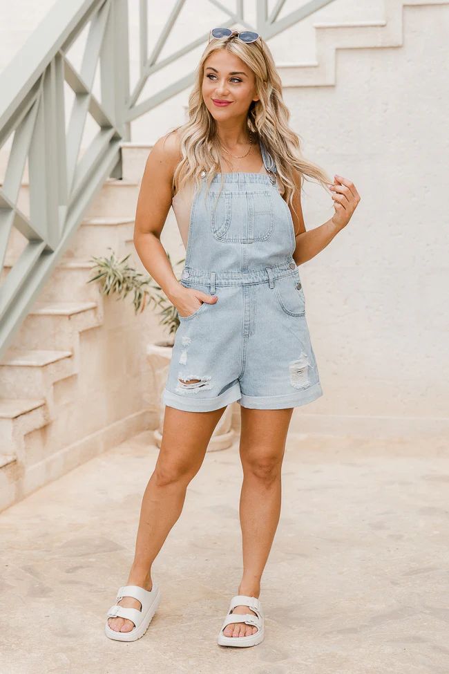A Good Time Medium Wash Distressed Overalls FINAL SALE | Pink Lily