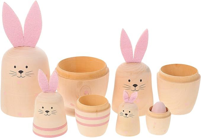 DEARMAMY Bunnies Nesting Doll: 5-Layers Wooden Stacking Dolls - 4 Bunnies 1 Egg for Easter Party ... | Amazon (US)