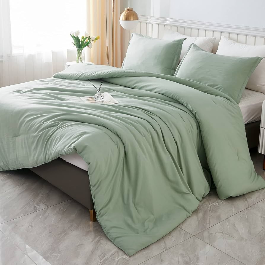 Litanika King Size Comforter Set Sage Green, 3 Pieces Lightweight Solid Comforter King Size, All ... | Amazon (US)