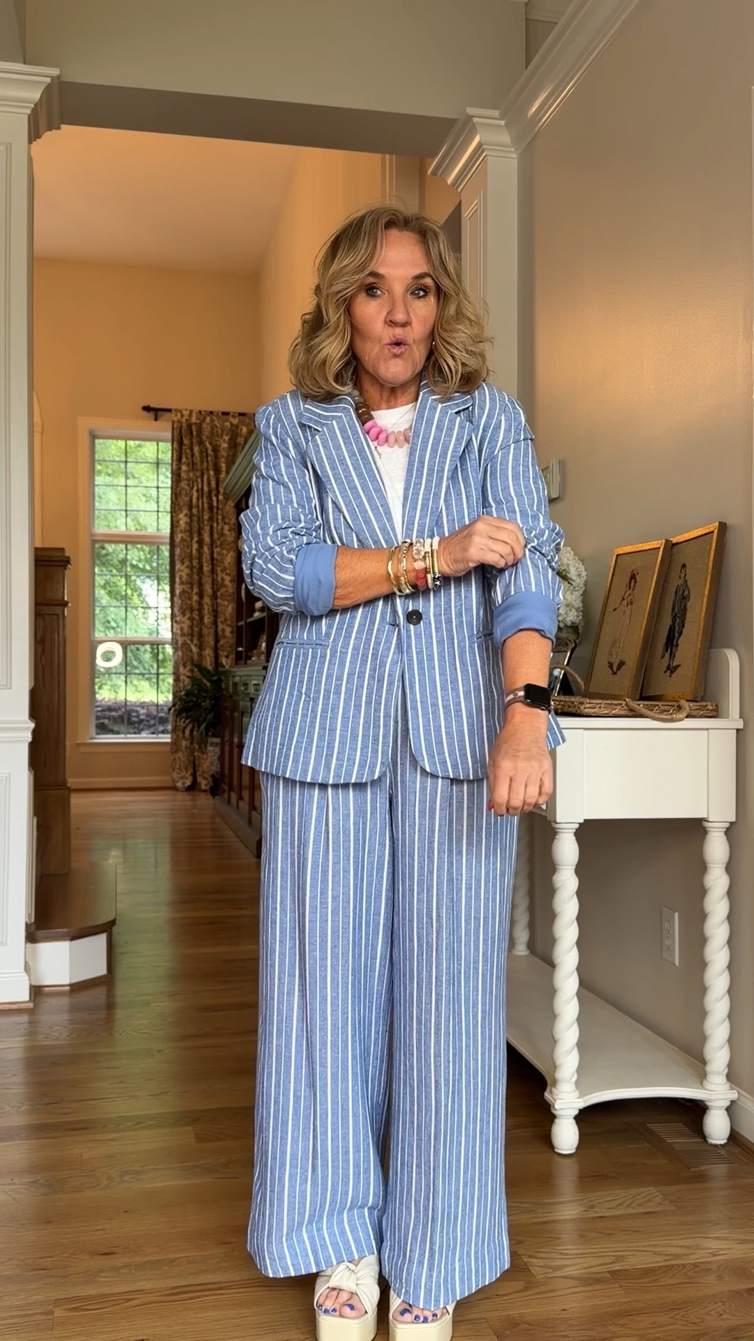 Walmart suit! Size medium this is a wow 
Anthro t-shirt size medium 
Shoes are comfortable! 
Anthro buy more save more sale going on 

#LTKOver40 #LTKWorkwear #LTKSaleAlert