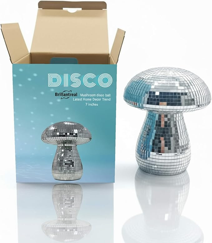 Mushroom Disco Ball, 7 Inch Silver Mirror Disco Ball Decor, Handmade Retro Reflective Mushroom Sh... | Amazon (US)