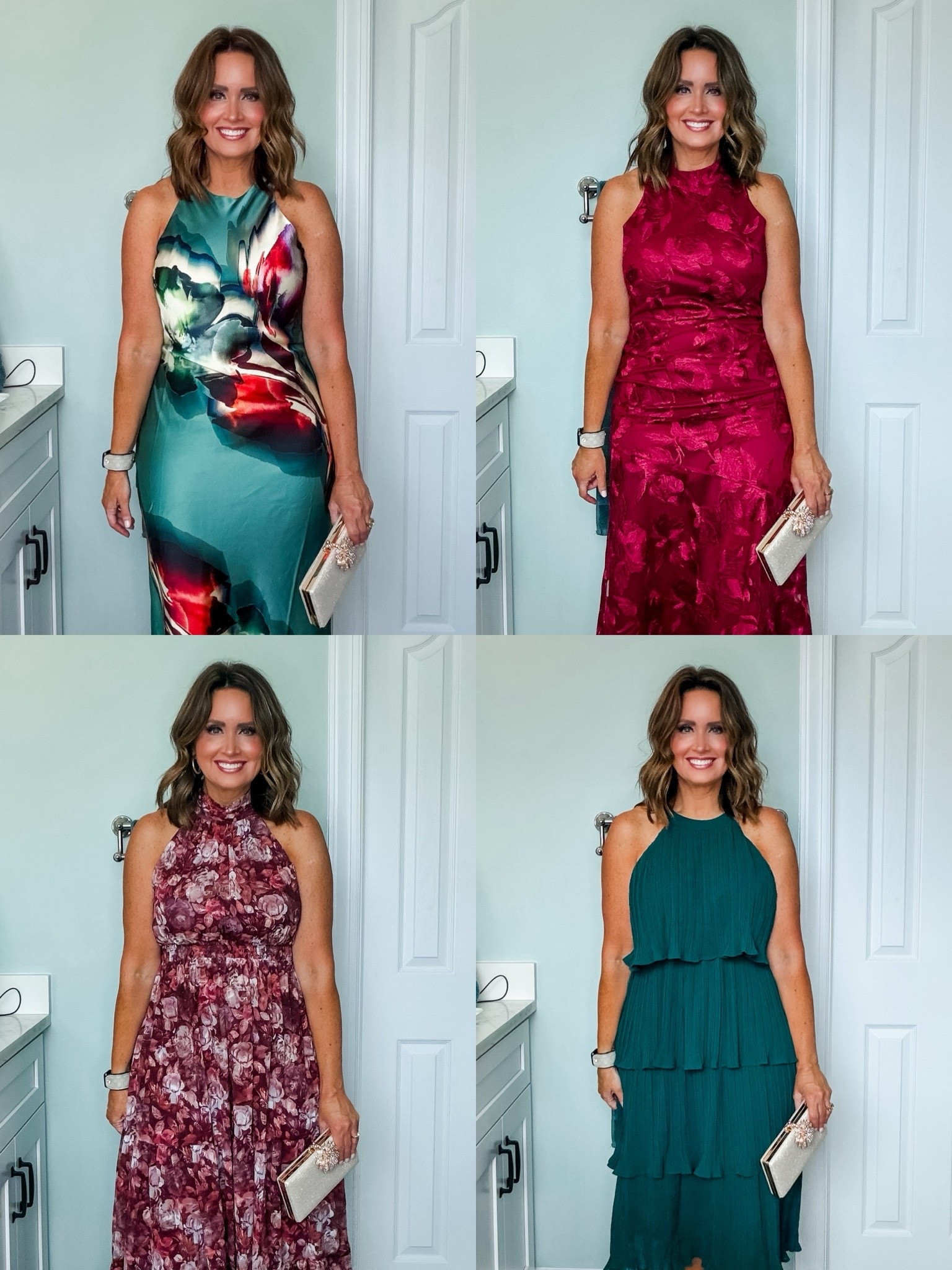Yall have been loving these wedding guest dresses! 

Burgundy floral - size down 
Green floral and plum satin - size down if in between 
Burgundy lace - size up if in between 
Green - true to size

#LTKootd #LTKOver40 #LTKWedding