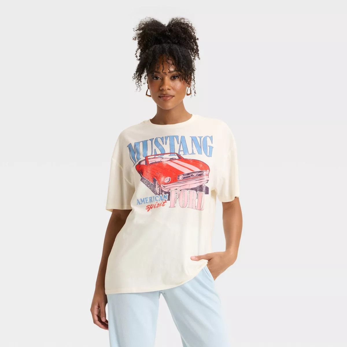 Women's Mustang Oversized Graphic T-Shirt - Off-White | Target