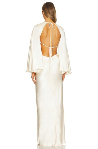 La Lune Flared Sleeve Open Back Maxi Dress in Cream | Revolve Clothing (Global)
