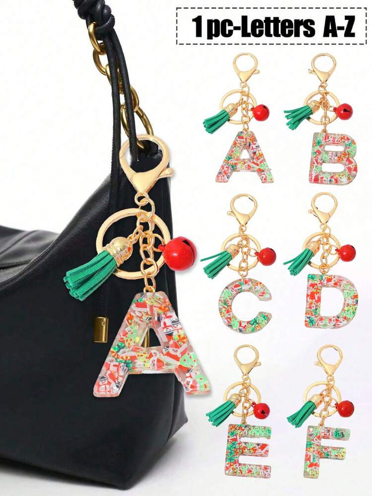 1pc Christmas English Letter Keychain With Tassel Bell For Men And Women, Bag Charm, Christmas Party Gift, Handbag Backpack Charm, Cute Tassel Keychain, Suitable For Keys, Wallets, Handbags, Backpacks, Bags, Etc. Great Gift For Best Friends, Sisters, Moms, Daughters, Grandmas, Female Teachers, Girlfriends | SHEIN
