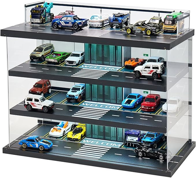 Display Case for Hot Wheels Garage & Matchbox Cars with LED Light, 1/64 Scale Diecast Toy Cars Ga... | Amazon (US)